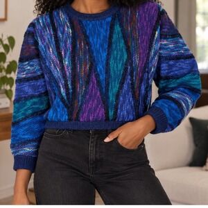 Vintage Western Connection Sweater Abstract Geometric Knit 80s Grandpacore Art M